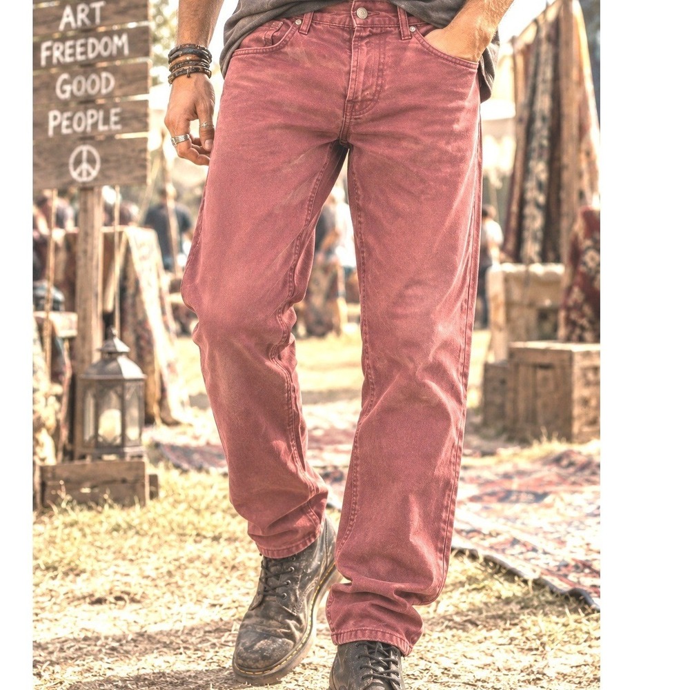 7 For All Mankind Mens The Straight Pants Burgundy Red Cotton Size 32 Grunge